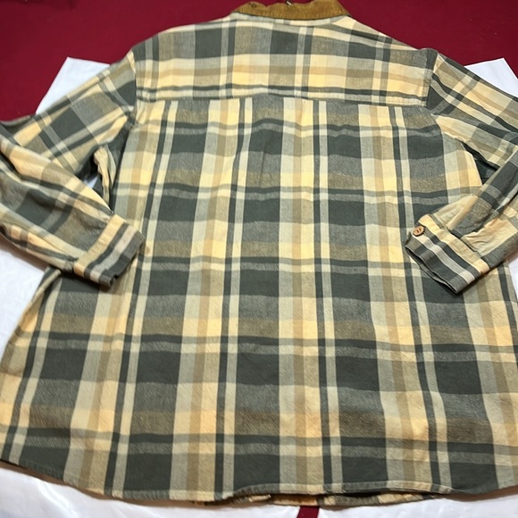Lemon grass FALL LEAVES autumn thanksgivjng plaid SHIRT leather collar size 20 - Picture 15 of 16